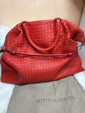 Bottega Veneta Red Intrecciato Woven Leather Tote